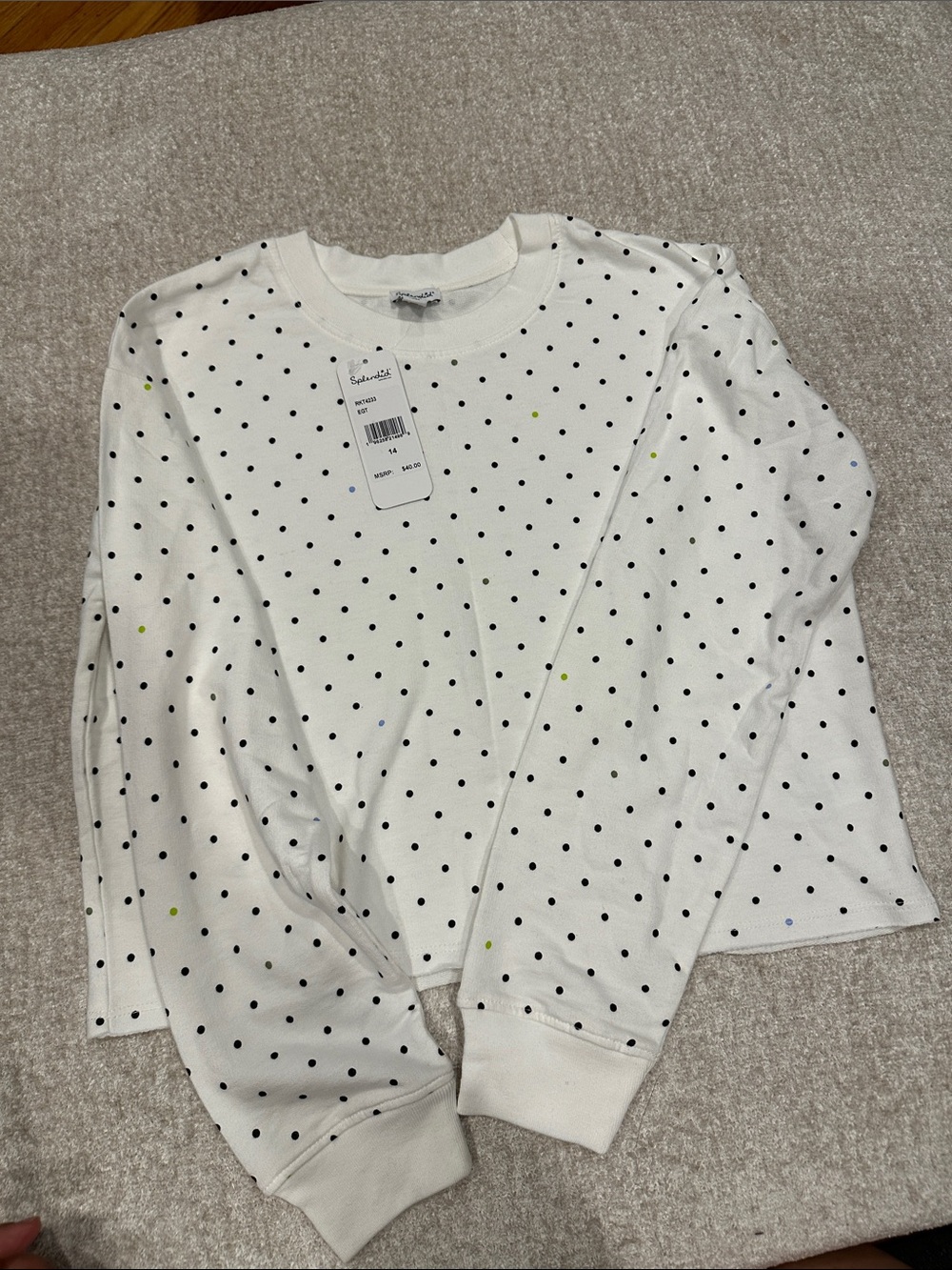 Splendid White Long Sleeve Polka Dot Sweatshirt